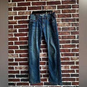 Wrangler Men's Dark Blue Straight Jeans with Fading